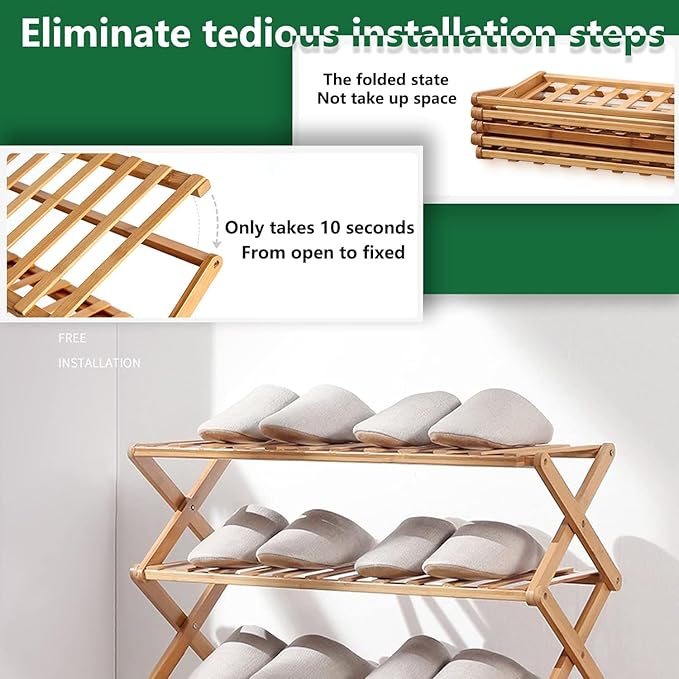 4 Tier Bamboo Shoe Rack,Portable Folding Shoe Storage Rack,Without Installation Small Shoe Rack Perfect for Corridors, Bedrooms and Small Spaces (4 Tier)-NeatNest