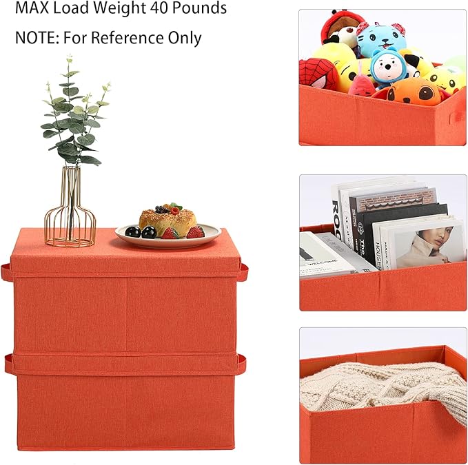 HOONEX Storage Bins with Lids for Organizing, Pack of 2, Storage Boxes with 2 Carrying Handles and Sturdy Heavy Cardboard, 16.5" L x 11.8" W x 7.5" H for Shoes, Books, Clothes, Nursery, Orange-NeatNest