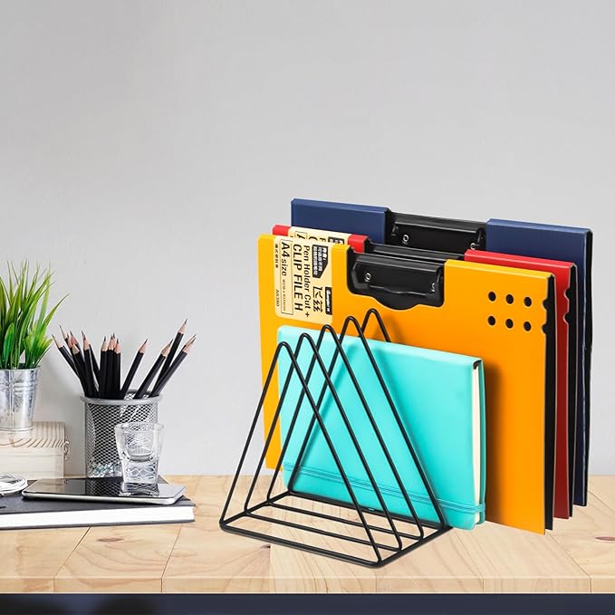 COSYAWN Triangle 7 Slot Vinyl Record Holder, Anti-Rust Metal Magazine Album Display Rack Desktop File Sorter Organizer, Paper Letter Newspaper Storage for Home Office, Black 2 PACK
