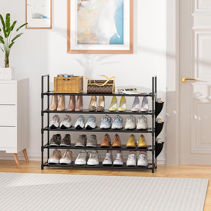 Shoe Rack 5 Tier Shoe Organizer Storage 20-25 Pairs Shoes Rack for Closet Shoes Rack Organizer Entryway Shoe Holder Space Saving Shoe Shelf Shoe Stand Large Tall Shoes Tower Garage Door-NeatNest