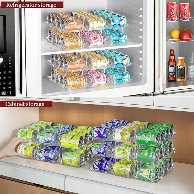 Can Organizer for Pantry, 3 Sets 2Tiers Can Storage Organizer Pantry, Soda Can Organizer for Fridge 24 Cans Rack Automatic Rolling Stackable Canned Food Organizer,Clear-NeatNest