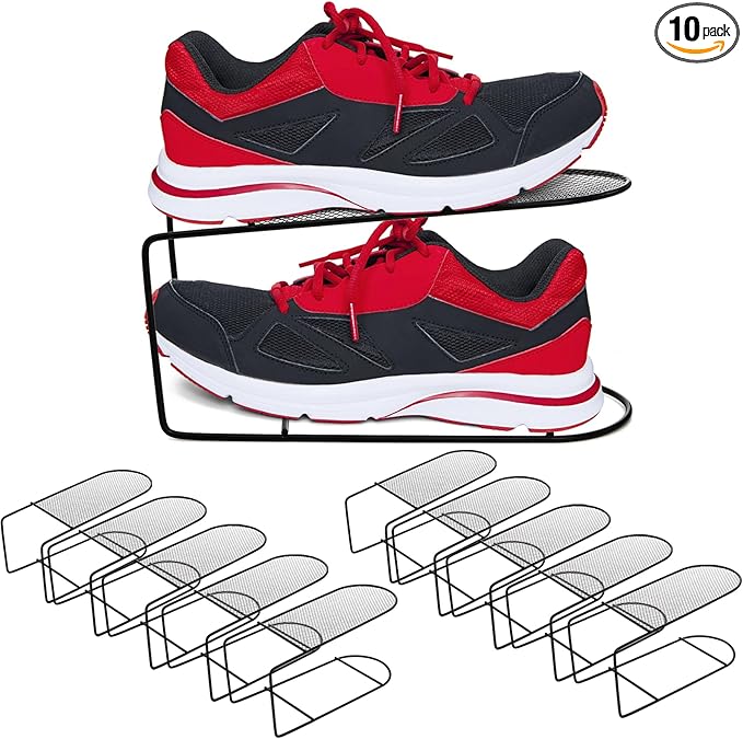 10 Pack Large Shoe Slots Organizer, Metal Shoes Storage Stacker, Double-Layer Shoe Holder, Thickening Shoes Rack, Display Shelf Space Saving 50% for Closet Cabinet Organization(Black)-NeatNest