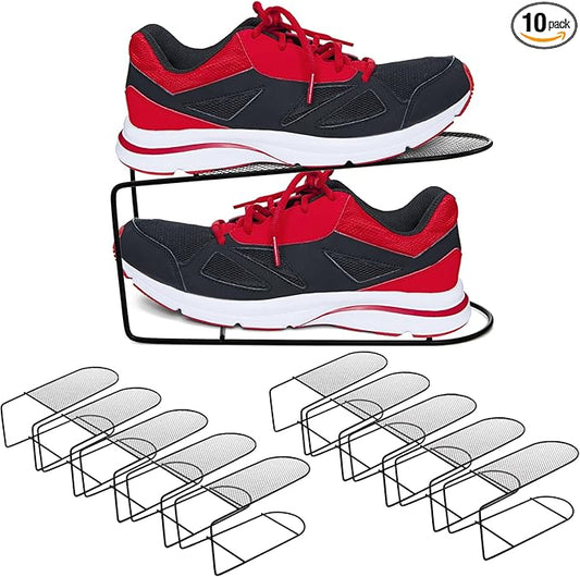 10 Pack Large Shoe Slots Organizer, Metal Shoes Storage Stacker, Double-Layer Shoe Holder, Thickening Shoes Rack, Display Shelf Space Saving 50% for Closet Cabinet Organization(Black)-NeatNest