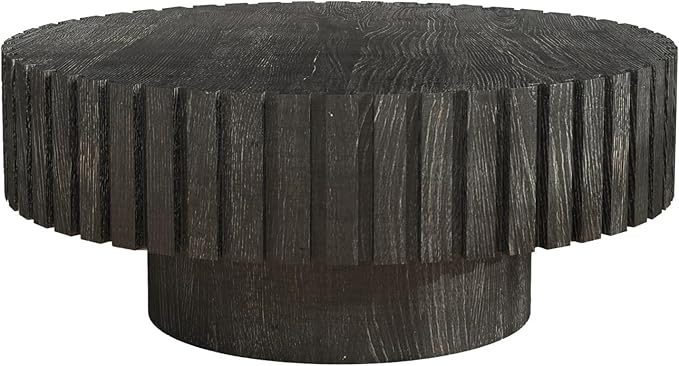kevinplus 31.4'' Round Circle Coffee Table Modern Wood Coffee Table for Living Room, Contemporary Minimalist Fluted Drum Pedestal Style, Easy Assembly, Black