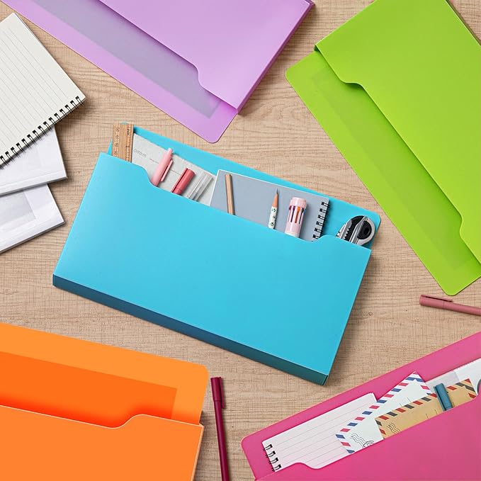 Fuutreo 6 Pcs Magnetic Wall File Organizer Magnetic Wall File Holder Refrigerator Magazine Holder for Mail Letters Paper(Bright Color,8.3 x 13.8 Inch,Horizontal)