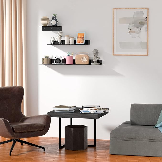 Black 12, 24 & 36 Inches Acrylic Floating Shelves, Black Multi Size Wall Shelves 36 24 12, Living Room Wall Décor Storage Shelves for Decorations, Plant Stands-NeatNest