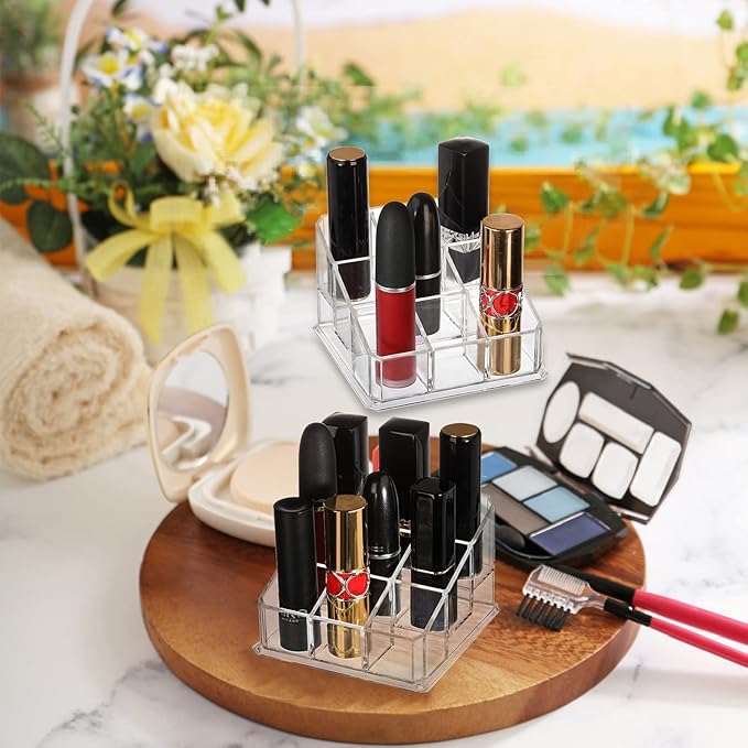 Foraineam 6 Pack Lipstick Holder Organizer, 9 Spaces Clear Lip Stick Storage Stand Container, Small Cosmetic Beauty Makeup Display Cases for Lipsticks, Lipgloss, Brushes, Bottles-NeatNest