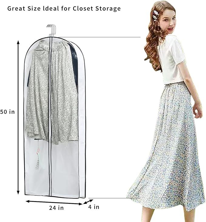 Hanging Clothes Storage with 4" Gusseted Garment Covers (Set of 6) - Clear Suit, Gown, Long Coat, Dress Protectors for Closet - 24"x 50"x 4" / 6 Pack-NeatNest