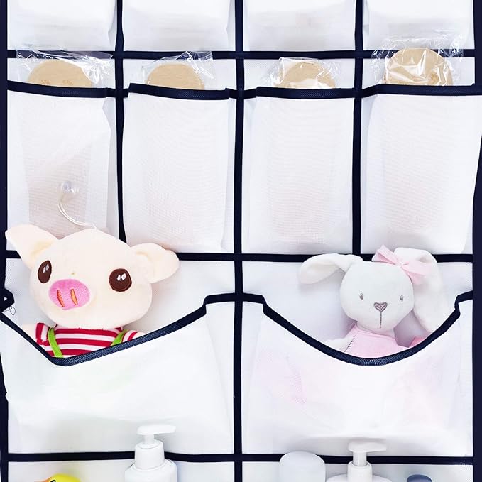 2 Pack Extra Large Hanging Over Door Shoe Organizers, 12 Mesh Pockets + 6 Large Mesh Storage Various Compartments with 8 Hooks Shoes Holder for Closet Bedroom, White (59 x 21.6 inch)-NeatNest