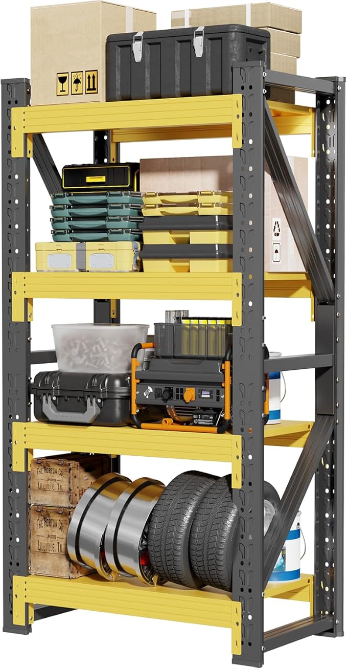 42" W Garage Shelving,4-Tier Heavy Duty Storage Shelves Unit with Adjustable Metal Shelf for Warehouse,Basement,Workshop,3400LBS,42" W x 20" D x 79" H,Black&Yellow-NeatNest