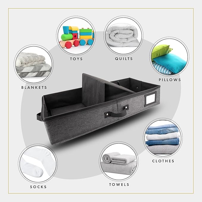 HOMELUX THEORY 2pc Under Bed Storage Containers, Bedroom Under the Bed Drawer Storage Organizer with Bins and Lids, Medium Underbed Clothes Storage Box Ideal for Blanket, Fabric, & Shoes (Dark Gray)-NeatNest