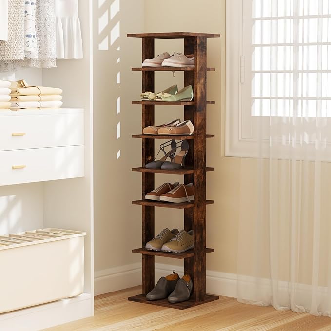 Tangkula 8-Tier Vertical Shoe Rack, Space-Saving Corner Shoe Organizer for 7 Pairs, Narrow Shoe Storage for Entryway, Front Door, or Closet-NeatNest