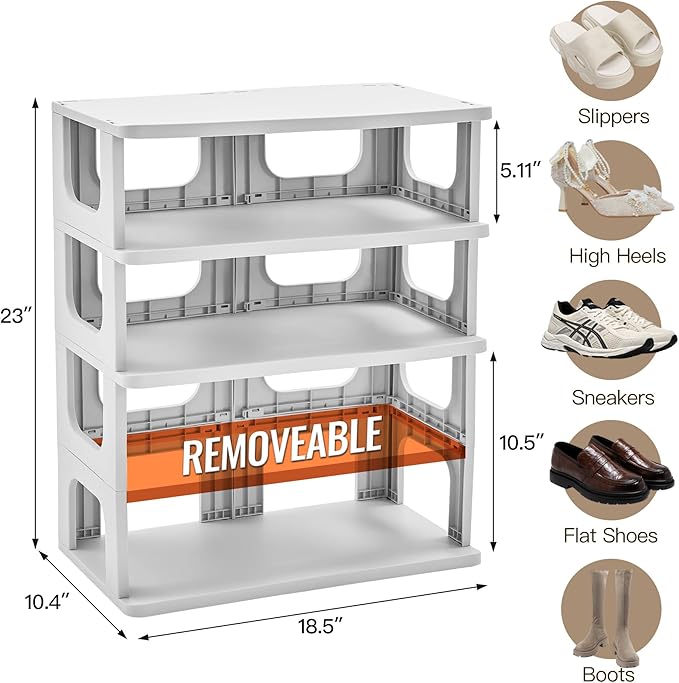 TRZZ 5-Tier Small Shoe Rack, Vertical Narrow Stackable Organizer with Removable Partition, Efficient Shoe Storage for Closet, Entryway, and Small Spaces (Grey)-NeatNest