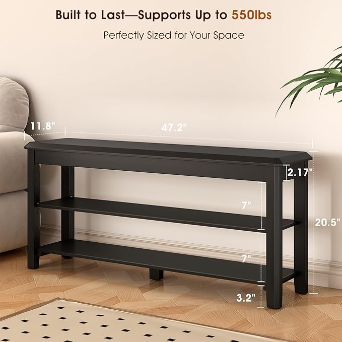 Shoe Rack Bench Seat Rubberwood 2-Tier Wooden Storage Bench 550lbs Compact Mid-Century Modern Design for Entryway, Hallway, Closet, Front Door Entrance, Foyer-NeatNest