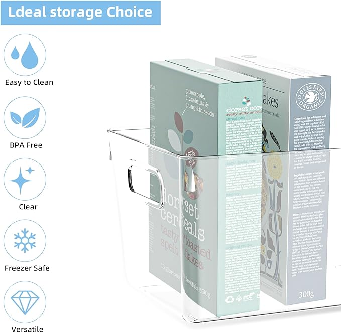 4 Pack Plastic Storage Bins with Lids, Clear Stackable Organizer with Handle, Kitchen Pantry Organizers and Storage, Perfect for Pantry, Refrigerator, Fridge, Bathroom, Cabinet, Closet, Kitchen-NeatNest