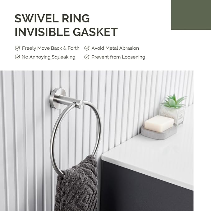 Towel Ring Brushed Nickel, Angle Simple SUS304 Stainless Steel Bathroom Sink Towel Holder Wall Mounted, Round Hand Towel Rack