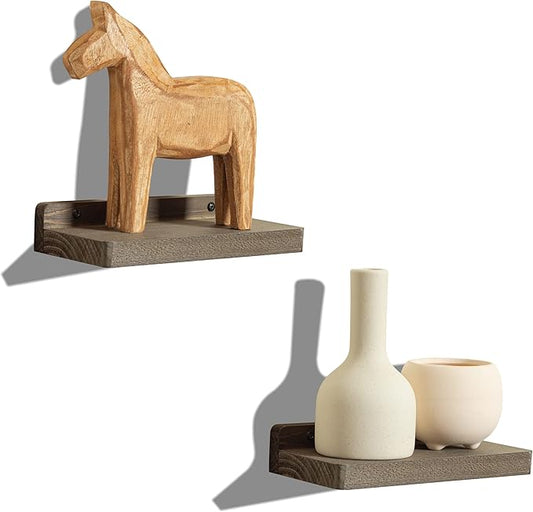 Freezing point Small Floating Shelf for Wall Set of 2 Natural Wood 8Inch Mini Wall Shelves Decor Plant Display Collectibles Mounted Kitchen Bathroom Bedroom Corner Decorative Storage Tiny Stand Coffee-NeatNest