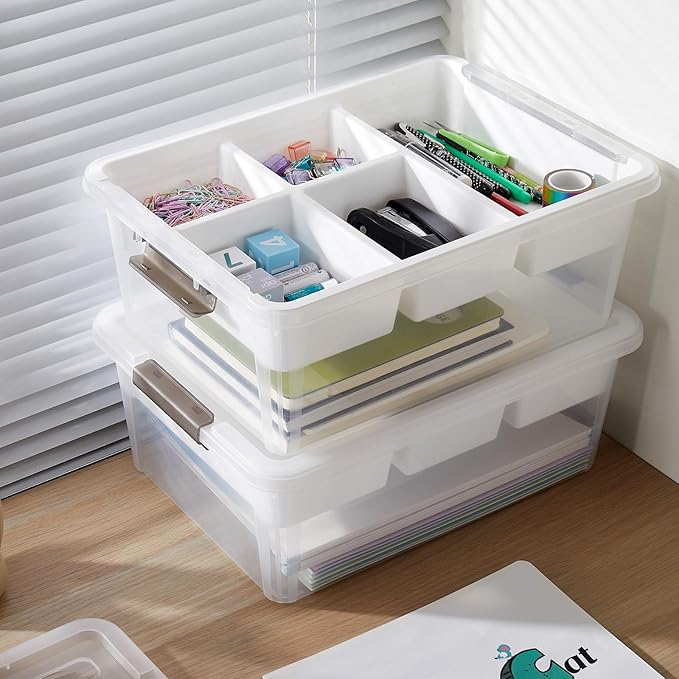 17 QT Plastic Storage Box with Removable Tray Craft Organizers and Storage Clear Storage Container for Organizing Bead, Tool, Sewing, Playdoh (White, 1Pack-17QT)