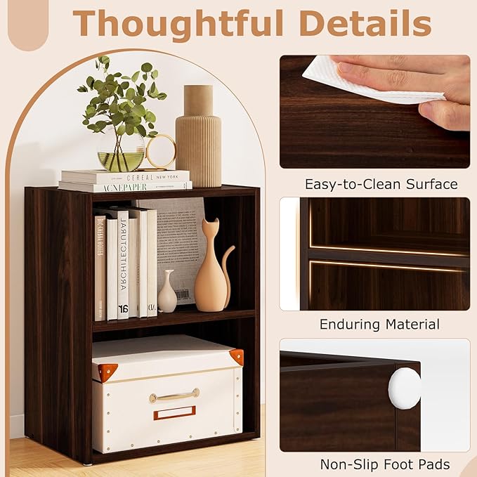 Giantex Bookshelf and Bookcase 2-Layer Storage Shelf w/Large-Capacity Open Storage Space, MDF P2 Veneer, for Living Room Bedroom Study Office Multi-Functional Furniture Display Cabinet (Walnut, 1)