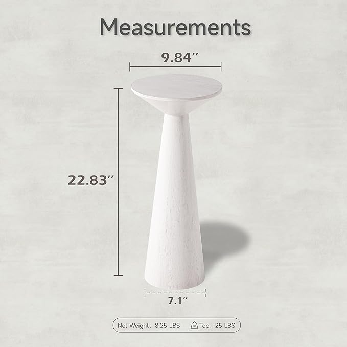 Farmhouse Tall Pedestal End Table Small Solid Wood Martini Table Plant Stand Modern Round Drink Table for Small Space Living Room, White