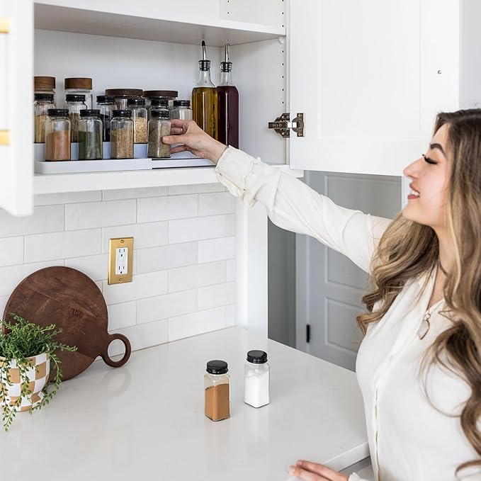 Expandable 3 Tiered Spice Rack Organizer for Cabinet and Kitchen Pantry Shelf - Set of 2 Non-Slip Shelves for Spices, Seasoning, Canned Food, Medicine - Includes Silicone Funnels for Easy Refilling-NeatNest
