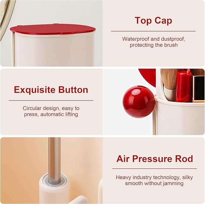 Makeup Brush Holder Organizer with Lid,Makeup Organizer with One Touch Open,4 Slot Make up Brushes Cup for Cosmetics, Make Up Brush, Bathroom Vanity Desktop Dustproof Organizers-NeatNest