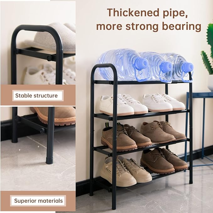 Gonfoam 4-Tier Expandable Shoe Rack,Adjustable Shoe Shelf Storage Organizer Heavy Duty Metal Free Standing Shoe Rack for Entryway Closet Doorway (Black)-NeatNest
