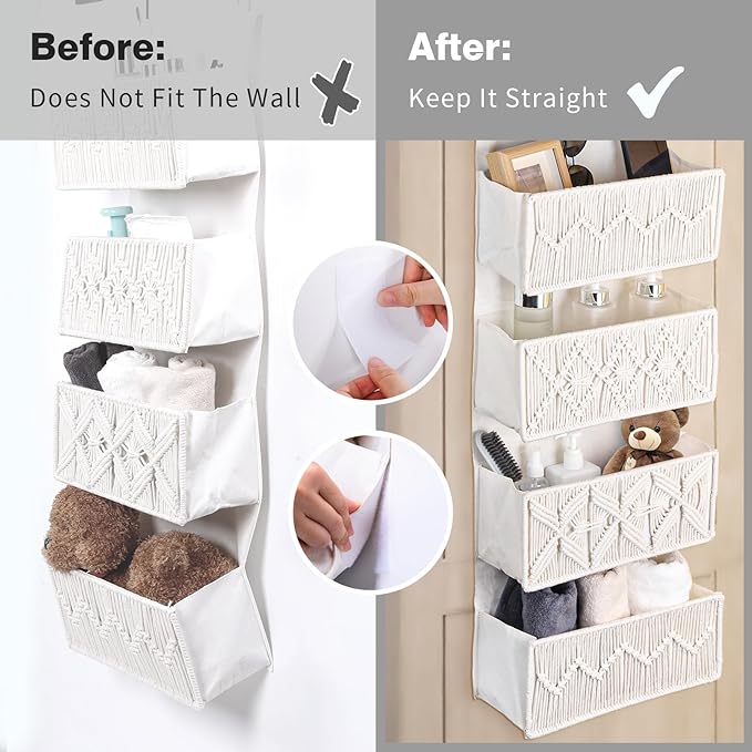 ANTIS'S HOME Nursery Over The Door Organizer Boho Decor Nursery Storage with 4 Large Woven Pockets, Macrame Nursery Organizers and Toys Storage, Behind Door for Bathroom, Bedroom-NeatNest