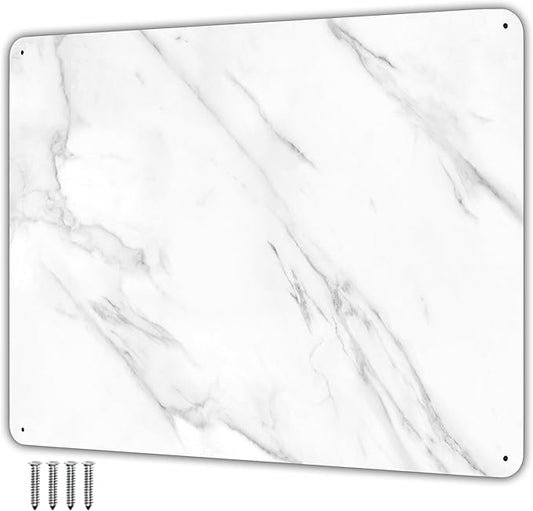 9 inches x 6.5 inches Stainless Steel Plate for Magnets, 3M Adhesive Back, Mounting Screws, Ideal for Magnetic Shelf, Spice Holders, Fridge Magnets. Mount Anywhere! (Carrara Marble, 1 PACK)