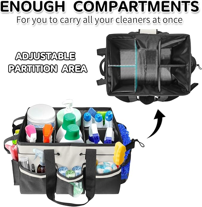 Boczif Cleaning Caddy Bag Wearable, Cleaning Caddy Supplies Organizer with Handle, Shoulder Straps & Detachable Divide, Cleaning Tool Organizers Tote Bag for Cleaners & Housekeepers (White)-NeatNest