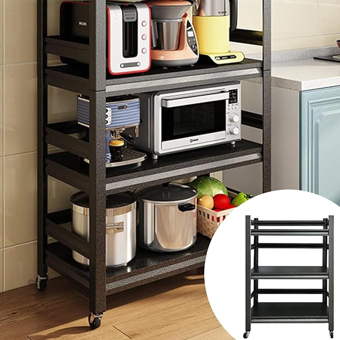 3 Tier Garage Storage Shelves,Heavy-Duty Unit with Wheels,Easy to Assemble Adjustable Metal Garage Shelving for Kitchen Warehouse Tool Room(Size:60cmX40cmX80cm)