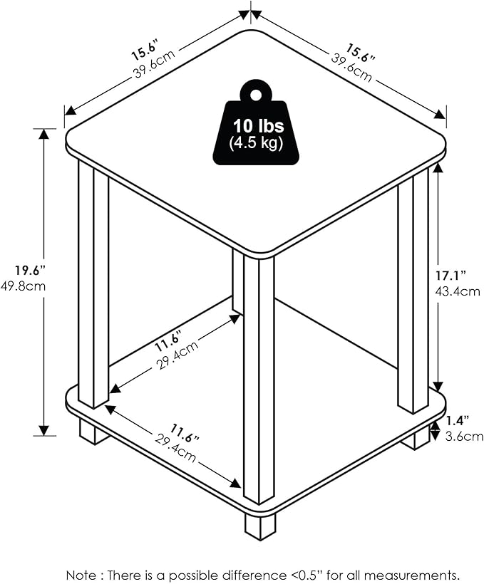 Furinno Simplistic End Table, 2-Pack, Plastic Frame, Black Walnut/Brown-NeatNest