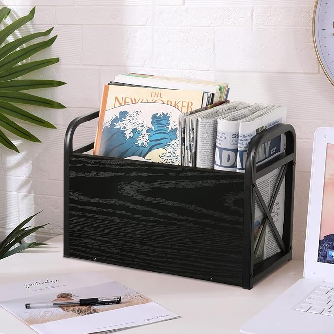 YINMIT Magazine Holder, Magazine Rack Floor, Magazine Storage Basket, Folder Organizer Bin for Books, Newspapers, Tablets (Black)-NeatNest