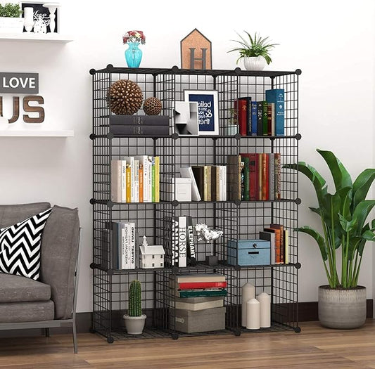 C&AHOME Wire Cube Storage, 12-Cube Storage Organizer Metal, C Grids Storage Bins Shelving, Modular Bookshelf Shelf, Closet Cabinet Ideal for Bedroom, Office 36.6”L x 12.4”W 48.4”H Black-NeatNest