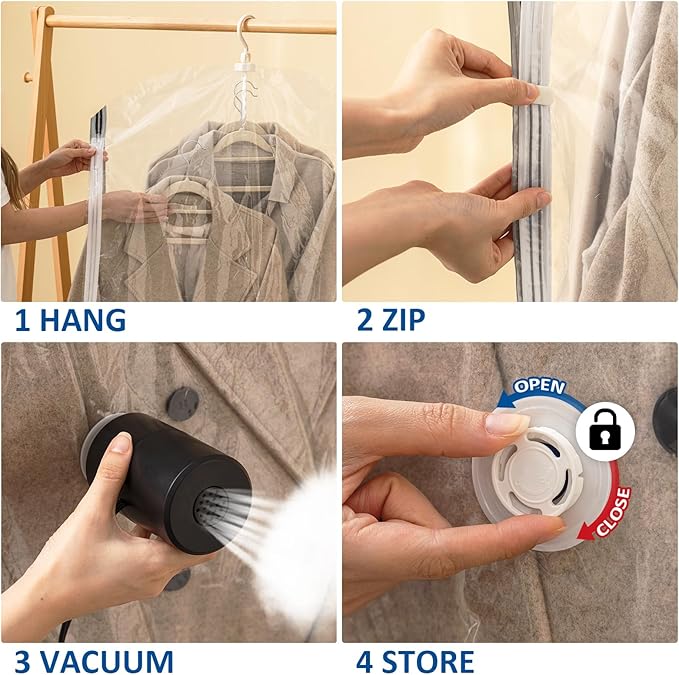 Hanging Vacuum Storage Bags, 4 Pack Hanging Storage Bags for Clothes With Electric Pump, Vacuum Sealed for Suits, Dress, Jackets (4 Long)-NeatNest