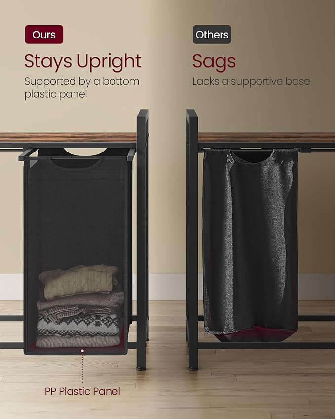 VASAGLE Laundry Hamper, Laundry Basket, Laundry Sorter with 2 Pull-Out and Removable Bags, Shelf, Metal Frame, 2 x 12.1 Gallons (46 L), 28.8 x 13 x 28.4 Inches, Bicolor and Rustic Brown UBLH201X01-NeatNest