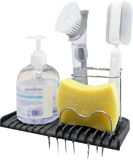 Gosmol Silicone Sponge Holder Rack Dish Soap Holder for Kitchen Counter, Waterproof Sponge Soap Tray for Kitchen Sink Bathroom, Multipurpose Sink Caddy Organizer for Soap Dispenser Black-NeatNest