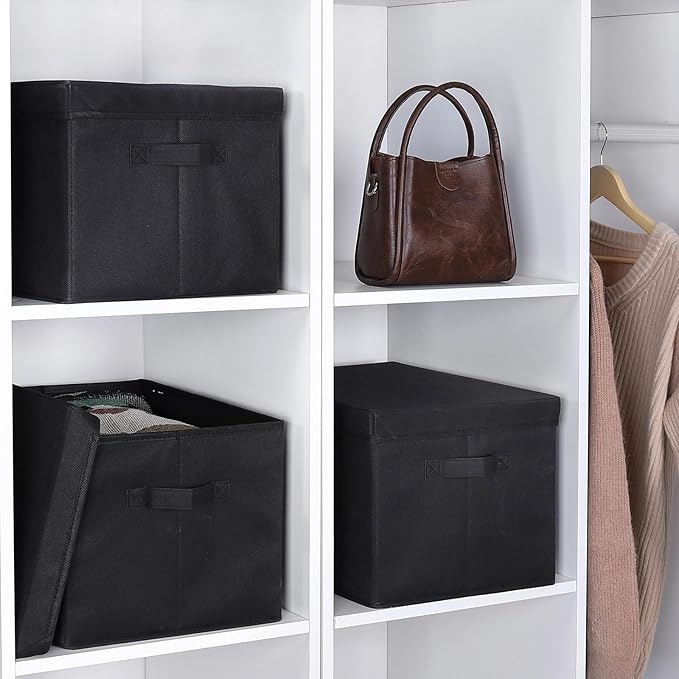 WUIKE Closet Storage Bins with Lids, Foldable Fabric Clothes Storage Bins for Organizing, Closet Organizer Boxes for Shelves, Black, Extra Large, 3-Pack-NeatNest