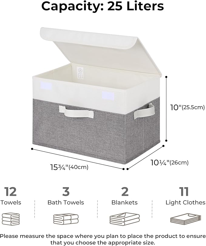 GRANNY SAYS Fabric Storage Boxes, Keepsake Box, Large Storage Bins with Lids, Closet Organizers, Toy Organizer, Storage Baskets for Shelves, White/Gray, 2-Pack-NeatNest