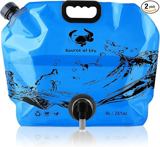 Camping Water Jug 2.1 Gallon CollapsibleWater Container Portable Water Bag for TravelOutdoor Hiking BPA Free Lightweight (Blue (2.1 Gal), 2)-NeatNest