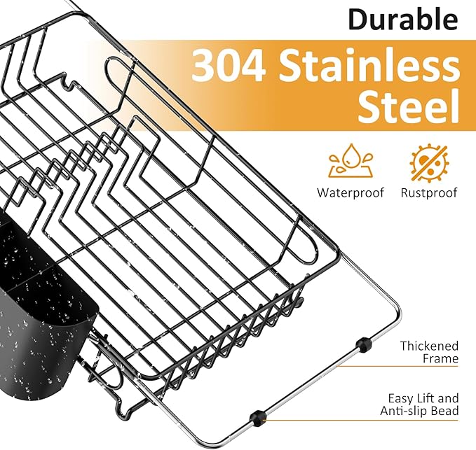 Expandable in Sink Dish Drying Rack,Small Dish Rack Over Sink with Utensil Holder,Stainless Steel Dish Drainers for Kitchen Counter,Sink Drying Rack for Small Space,14.5“-20.5” L x 10“ W x 3.5” H