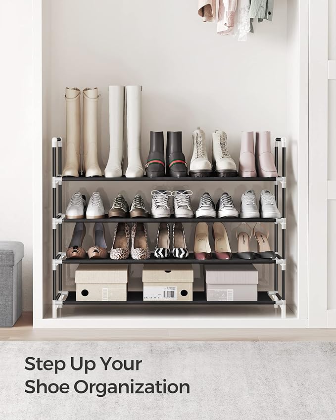 SONGMICS 4-Tier Shoe Rack, Shoe Storage for Hallway Closet, Slim and Space-Saving, Metal Frame, Non-Woven Fabric Shelves, Black ULSH054B01-NeatNest