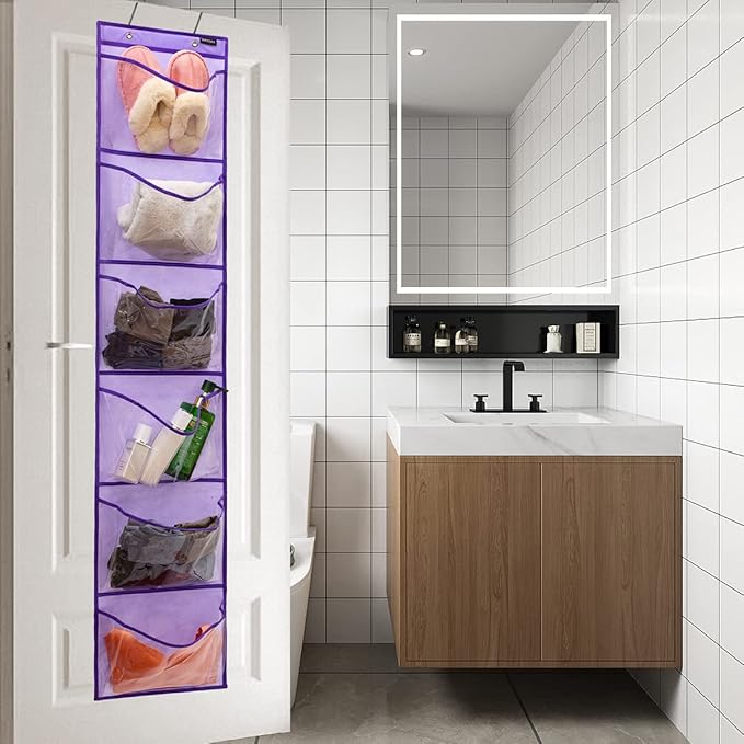 Extra Large Pockets Shoe Organizer for Closet Over The Narrow Door Hanging Shoe Holder Storage (6 Large Pockets-Purple)-NeatNest