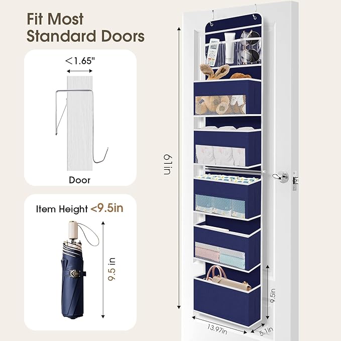 6-Tier Over The Door Organizer Hanging Storage Organizers with Clear Window 40lb Large Capacity Room Organizer for Pantry Bathroom Nursery Closet(Blue)-NeatNest