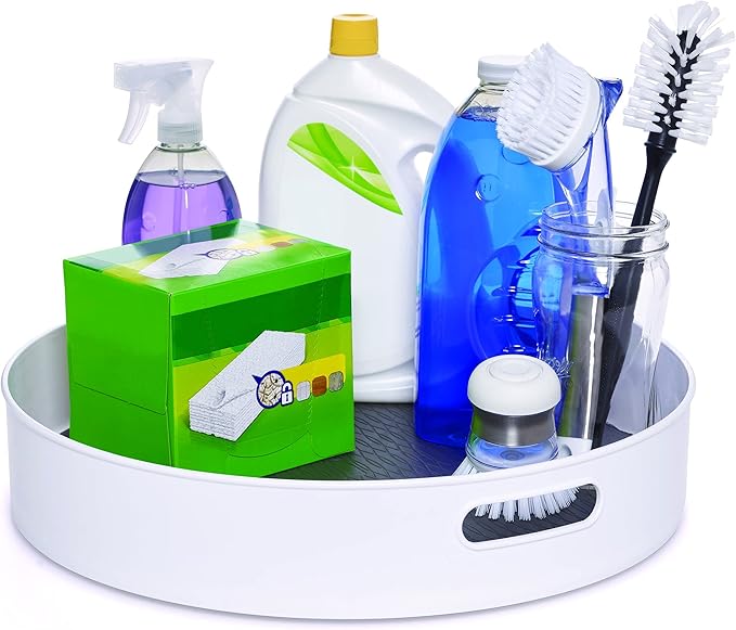 Copco Under-Sink Pantry and Cabinet Organizer, 18-Inch, Revolving Storage Solution, White and Gray-NeatNest