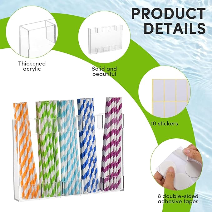 Clear Acrylic Straw Holder for Cabinet Door - Reusable Straw Organizer with Adhesive Backing, Space-Saving Kitchen Storage for Counter/Cupboard (Large, Transparent)-NeatNest