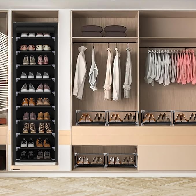 ERONE Shoe Rack with Cover 10 Tier Tall Slim Narrow Shoe Rack Organizer Space-Saving Sturdy Shoe Storage Shelf for Entryway, Closets-NeatNest