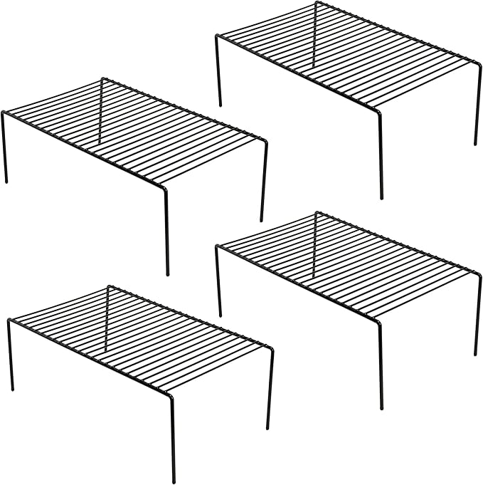 iPEGTOP 4-Pack 15.7 x 9.4 Inch Rustproof Metal Wire Kitchen Storage Shelves – Organizer for Freezer, Fridge, Pantry & Countertop – Spice, Utensils Rack – Black-NeatNest