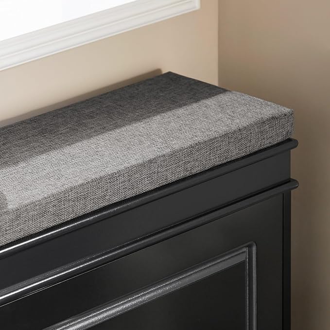 Haotian Black Hallway Shoe Bench, Narrow Shoe Rack Entryway, Small Shoe Cabinet with Flip-Drawer and Seat Cushion, FSR82-K-SCH-NeatNest