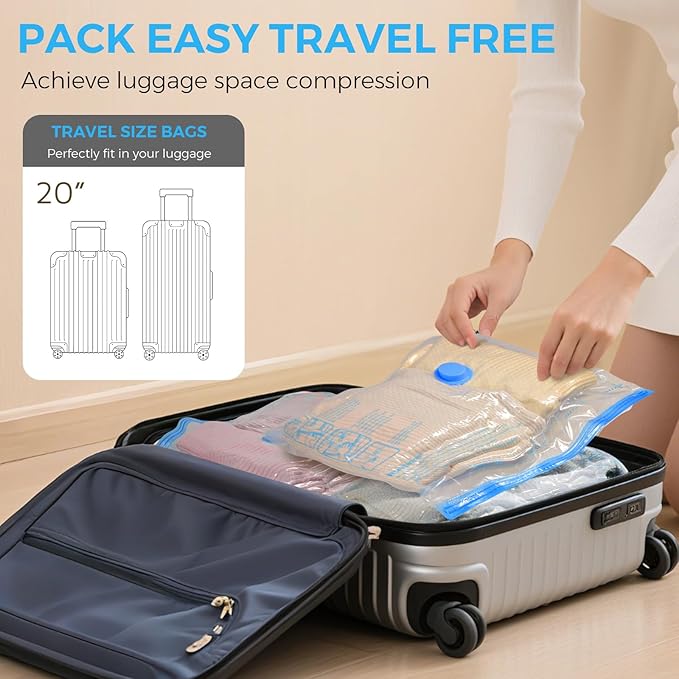 Vacuum Seal Bags for Clothing Travel, 12 Pack Vacuum Storage Bags for Clothes with Portable Electric Pump, Space Saver Bags for Luggage Traveling and Clothing-NeatNest